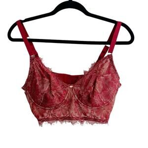 Sophia Intimates Lace Eyelash Longline Bra Bustier Red Gold 40C